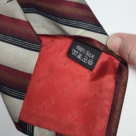 NWT Laurant Benon Paris Mens Neck Tie Red Black Taupe Stripes 58" - Picture 5 of 6